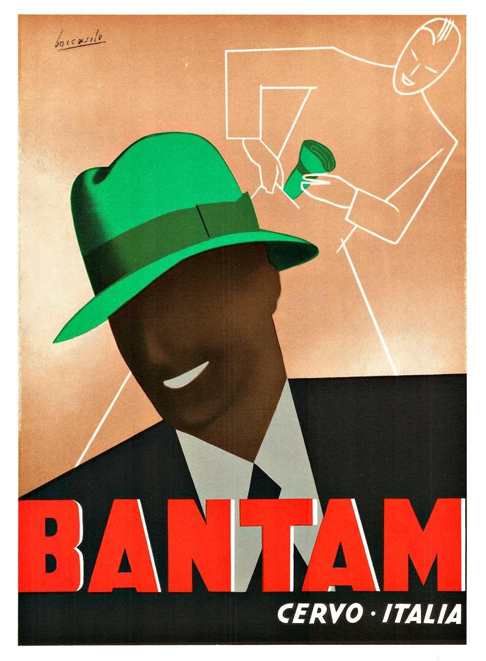 Original Batam Hats Cervo Italia cartel de moda masculina vintage - Print Naranja de Boccasile