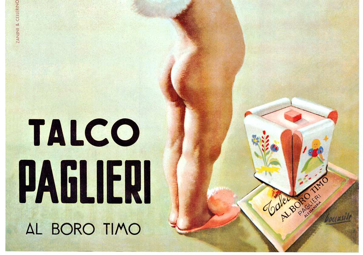 Talco Paglieri - al Boro Timo, poste italien vintage moderne du milieu du siècle dernier - Modernisme américain Print par Boccasile