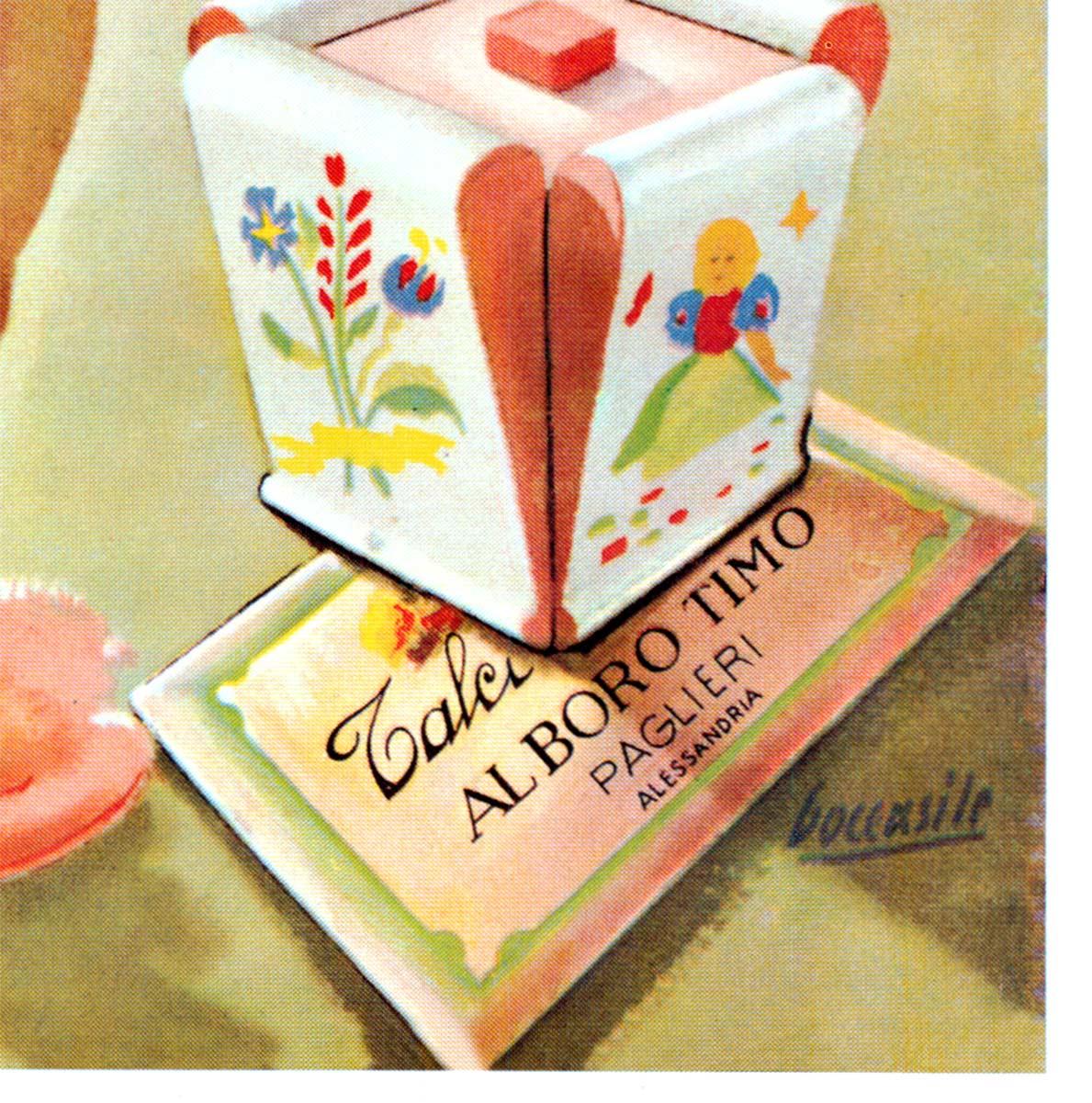 Talco Paglieri - al Boro Timo, poste italien vintage moderne du milieu du siècle dernier - Beige Nude Print par Boccasile