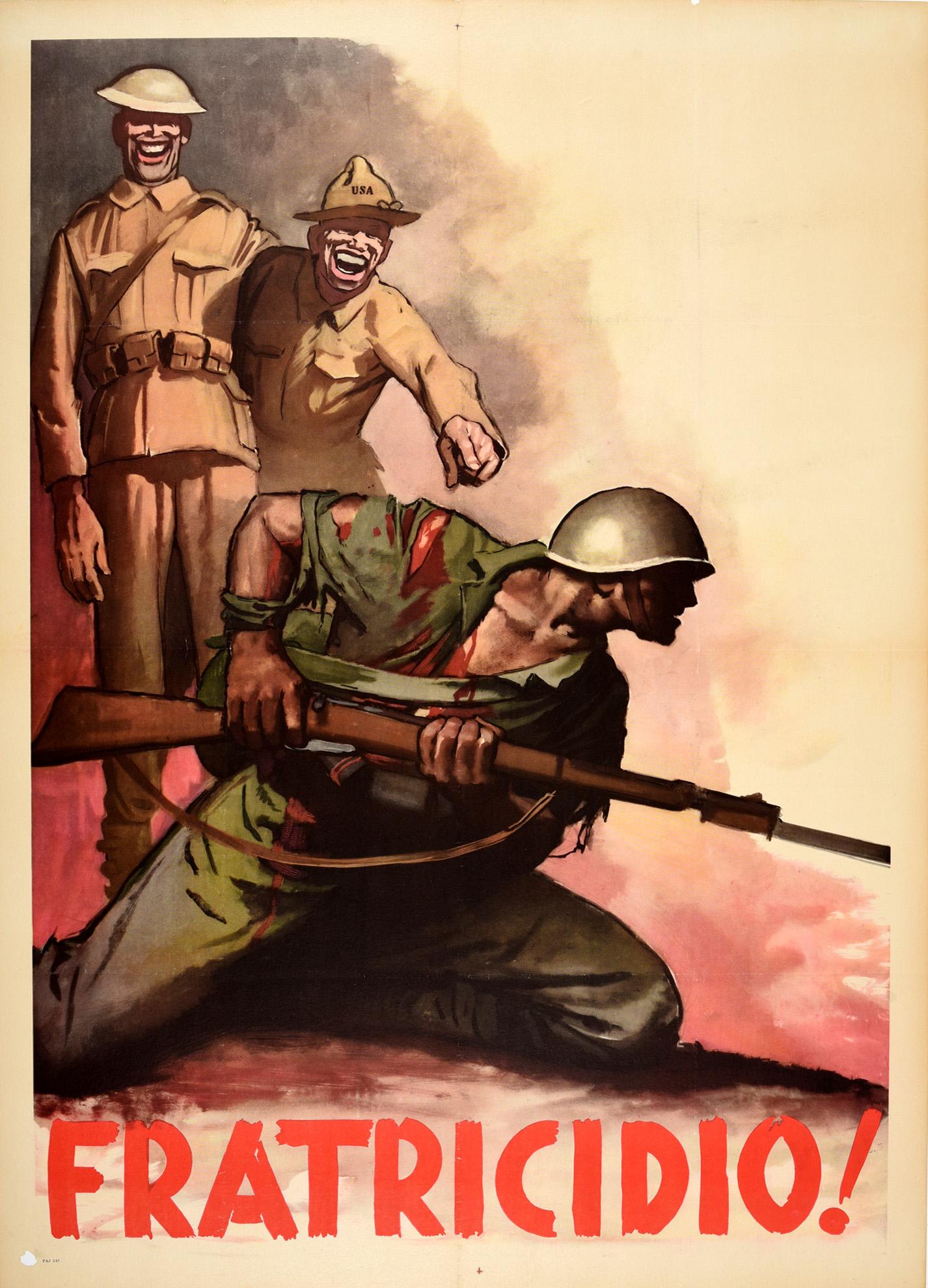 Boccasile Print - Original Vintage Poster Fratricidio Fratricide WWII Fascist War Propaganda Italy