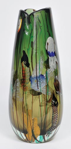 Gino Cenedese 1950 Murano Glass Vase Multicolor Marine Motives