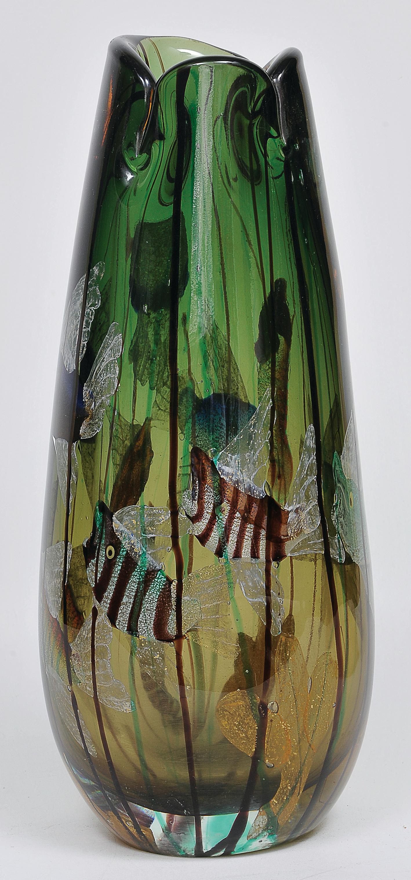 Gino Cenedese, Muranoglasvase mit mehrfarbigen Meeresmotiven, 1950 (Internationaler Stil) im Angebot