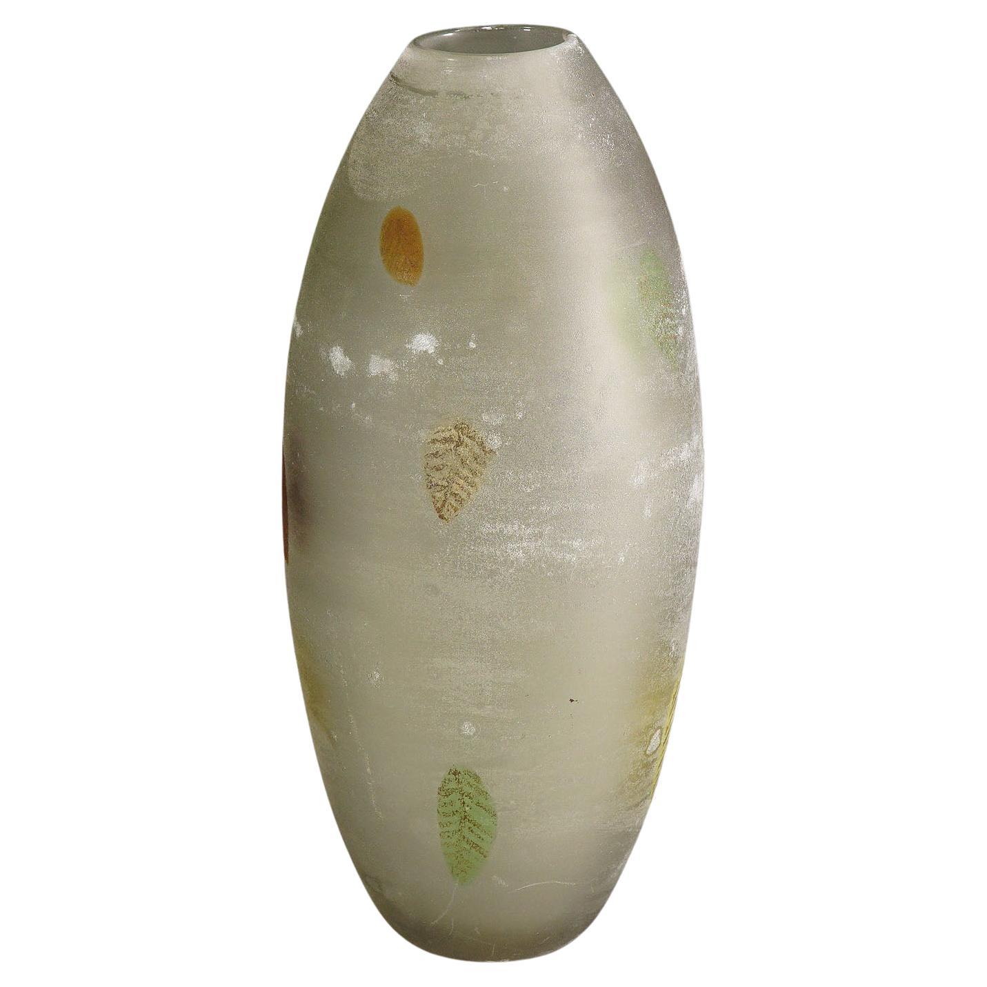 Gino Cenedese 'a Scavo' Glass Vase with Fall Leaves
