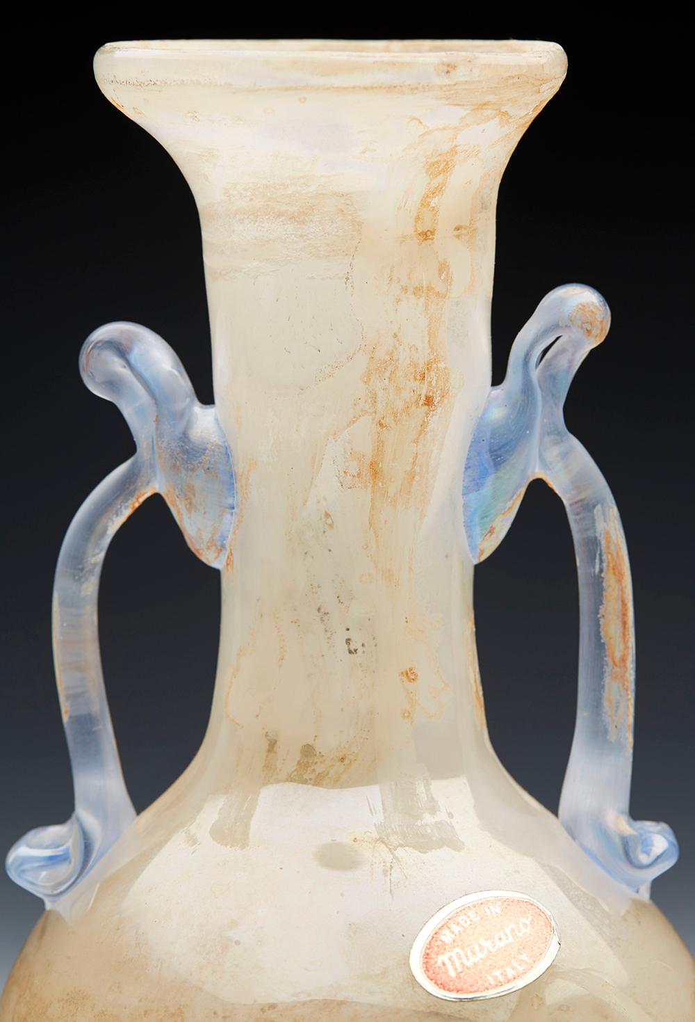 Italian Gino Cenedese Attributed Murano Scavo Twin Handled Art Glass Vase For Sale