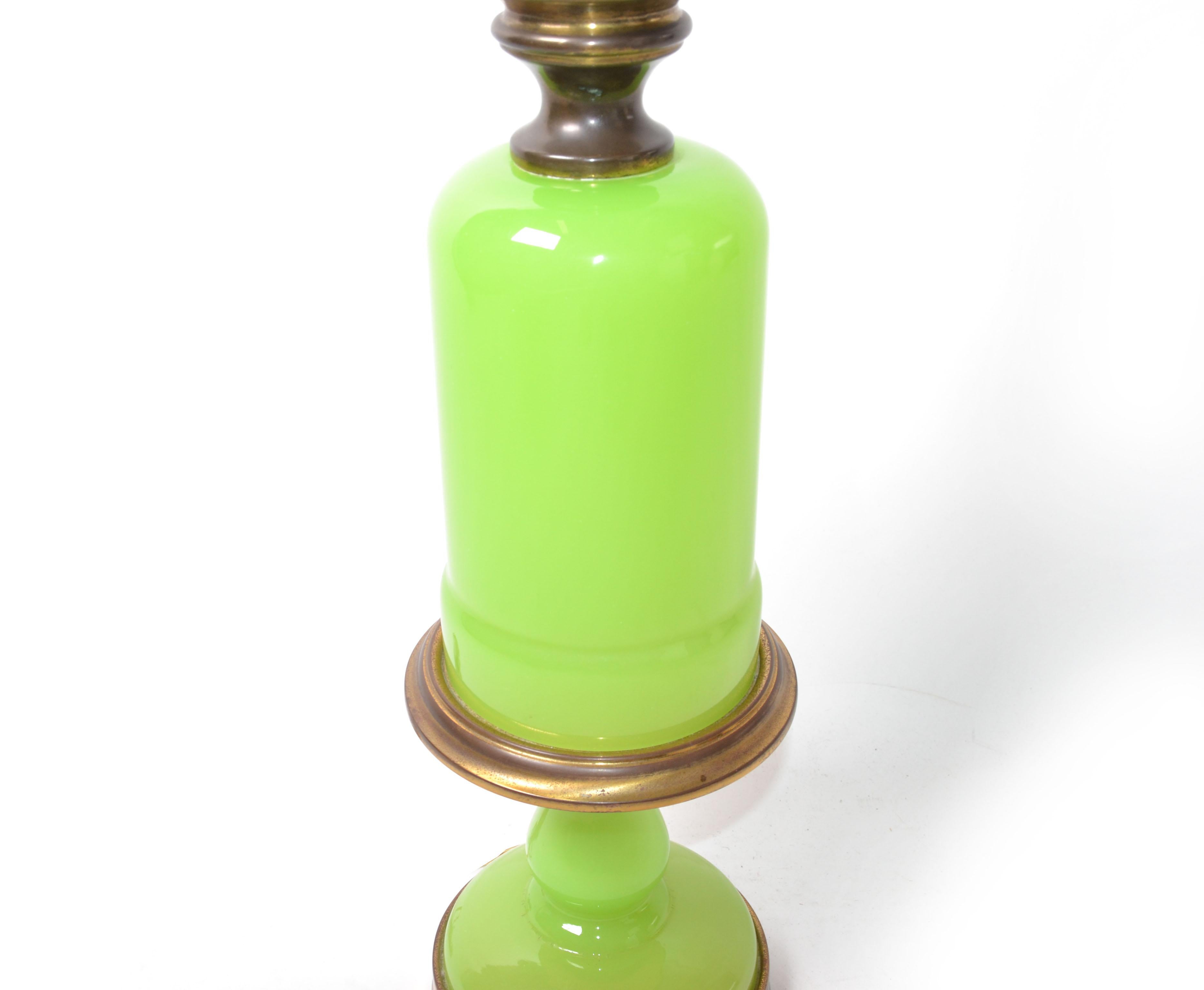 Gino Cenedese Jade Green Murano Glass  & Brass Table Lamp Art Deco Italy, 1950 In Good Condition For Sale In Miami, FL