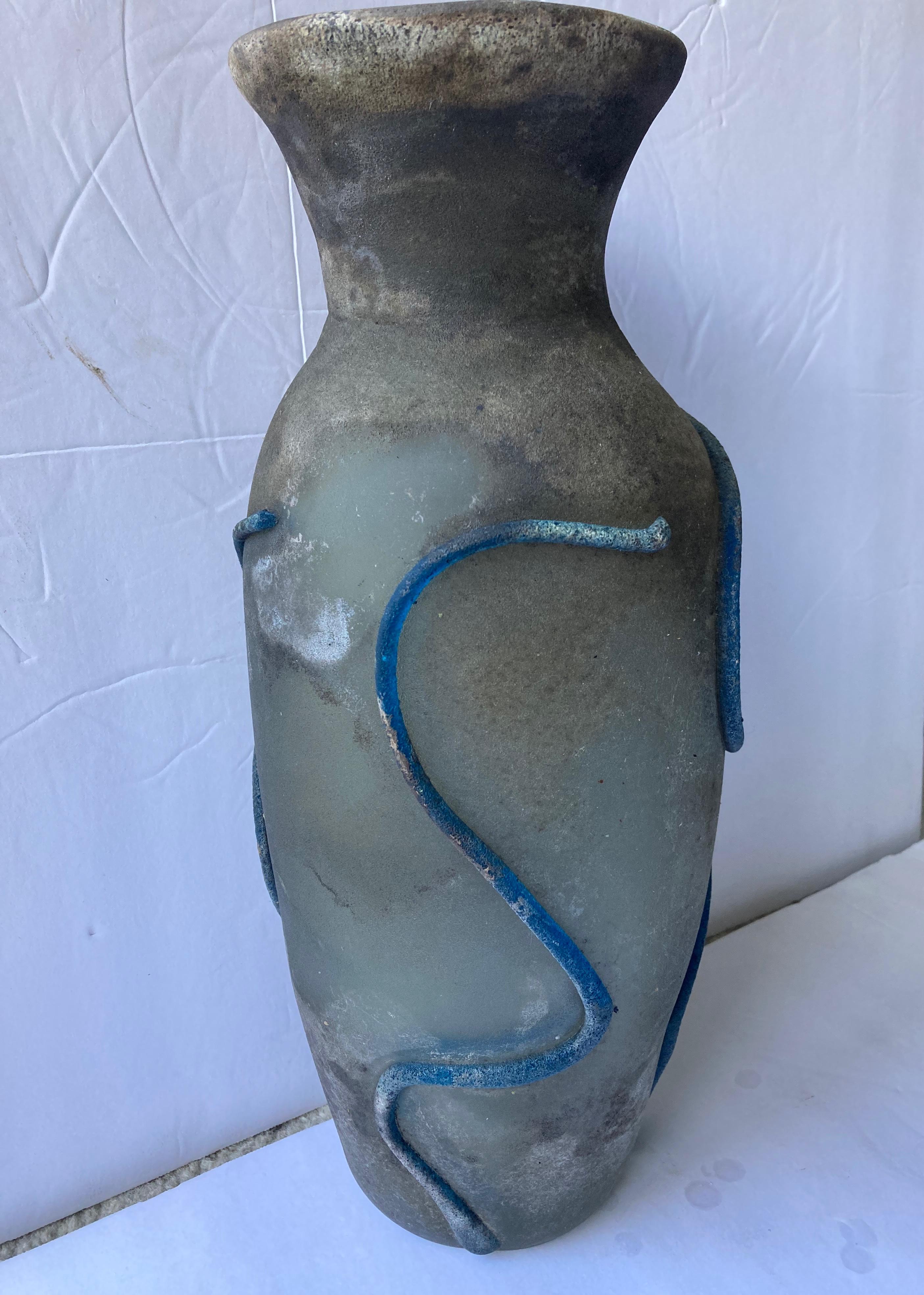 Post-Modern Gino Cenedese Large Murano Vase, Glass, Scavo Finish, Signed For Sale