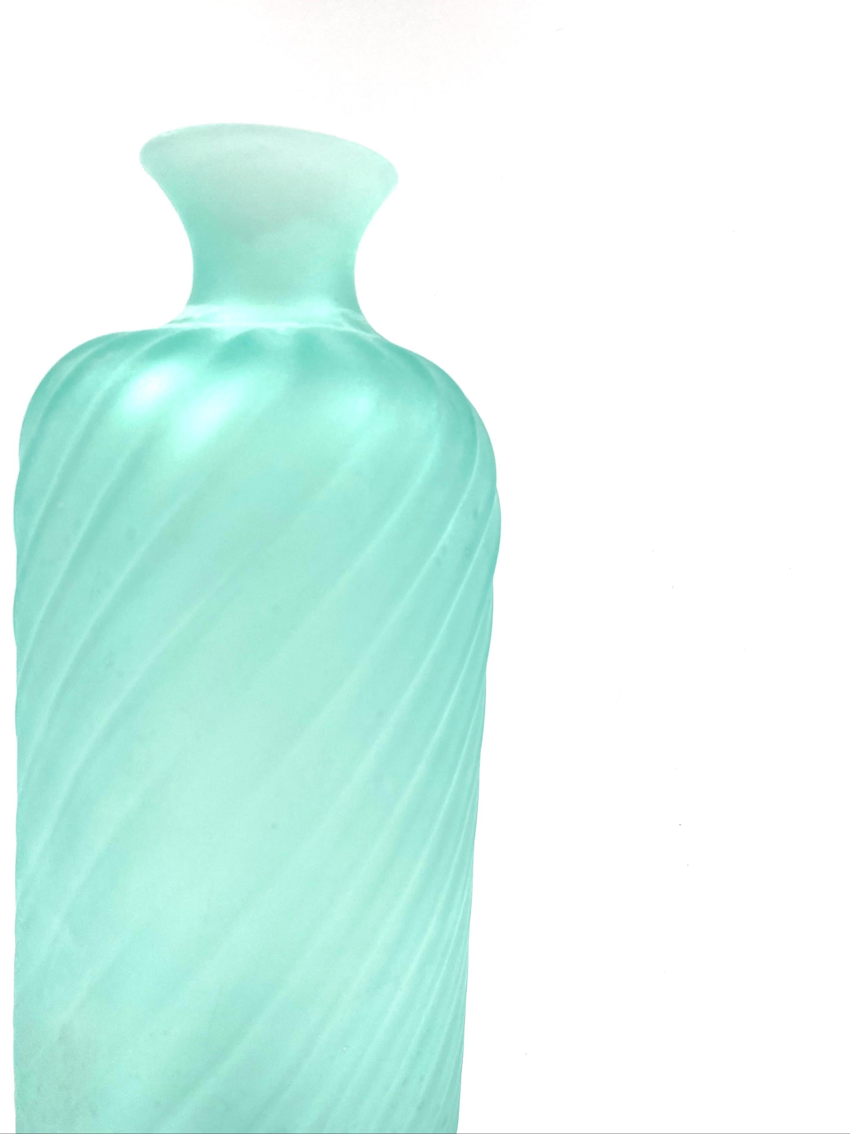 Late 20th Century Gino Cenedese, Murano Frosted Glass Aqua Green Vase, Cenedese, Murano Italy 1970 For Sale