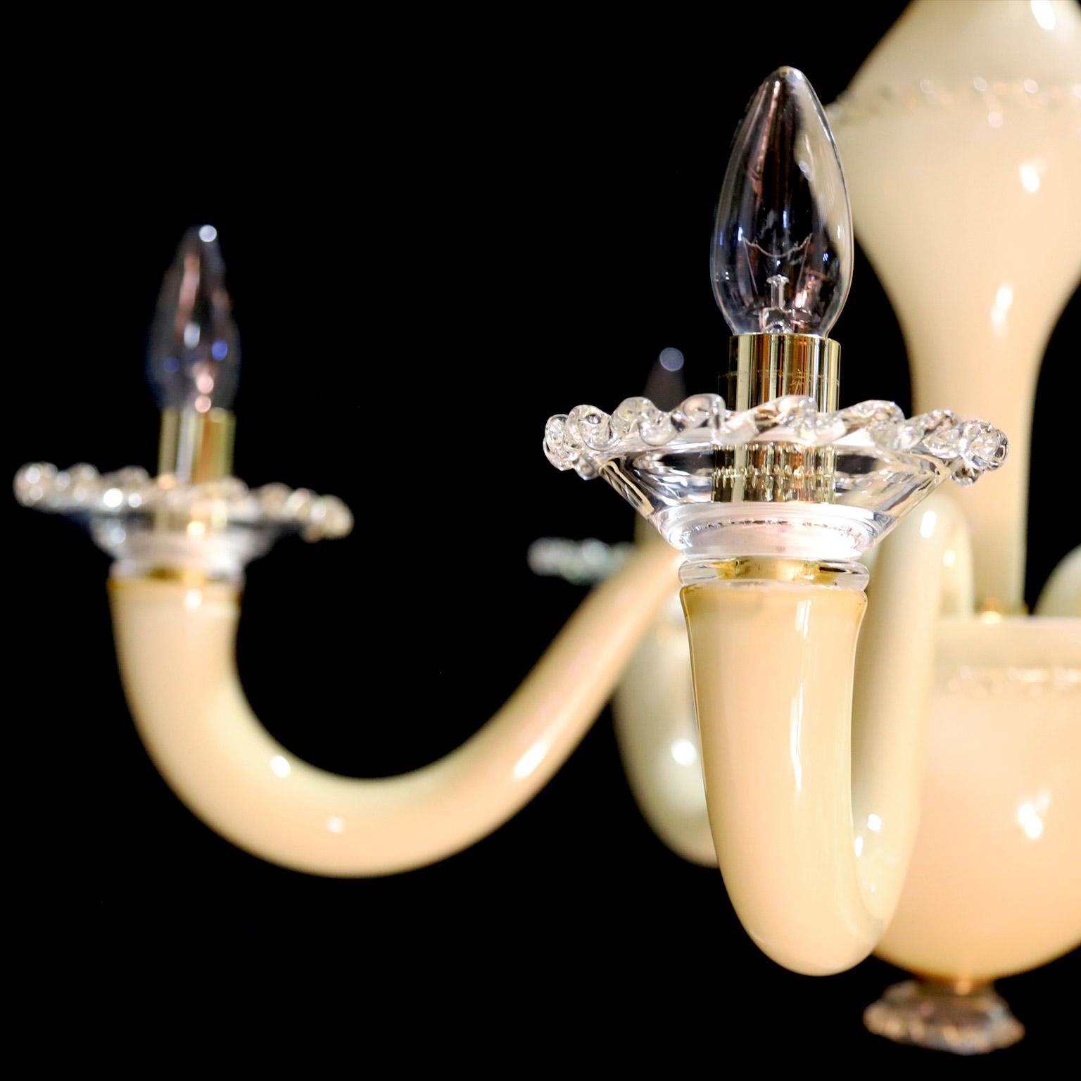 Gino Cenedese ivory and gold 5-light chandelier.