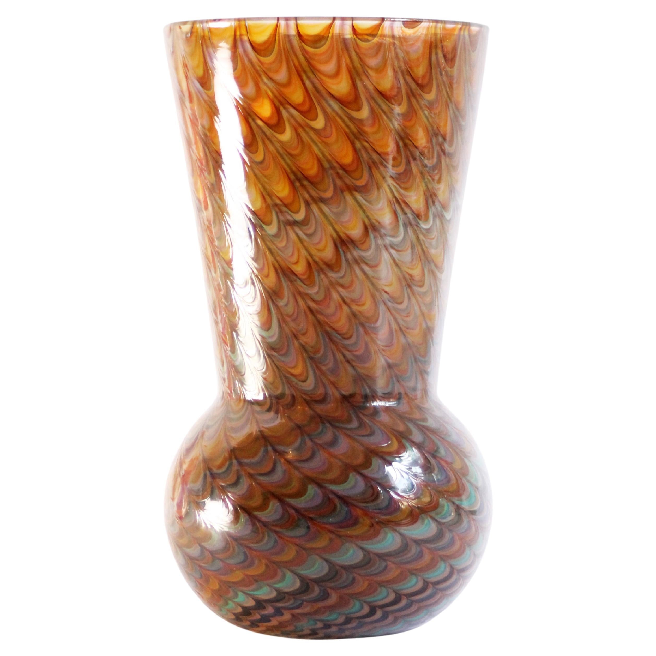 Gino Cenedese /// Rare "Peacock" Murano Glass Vase Stunning, Nos! For Sale