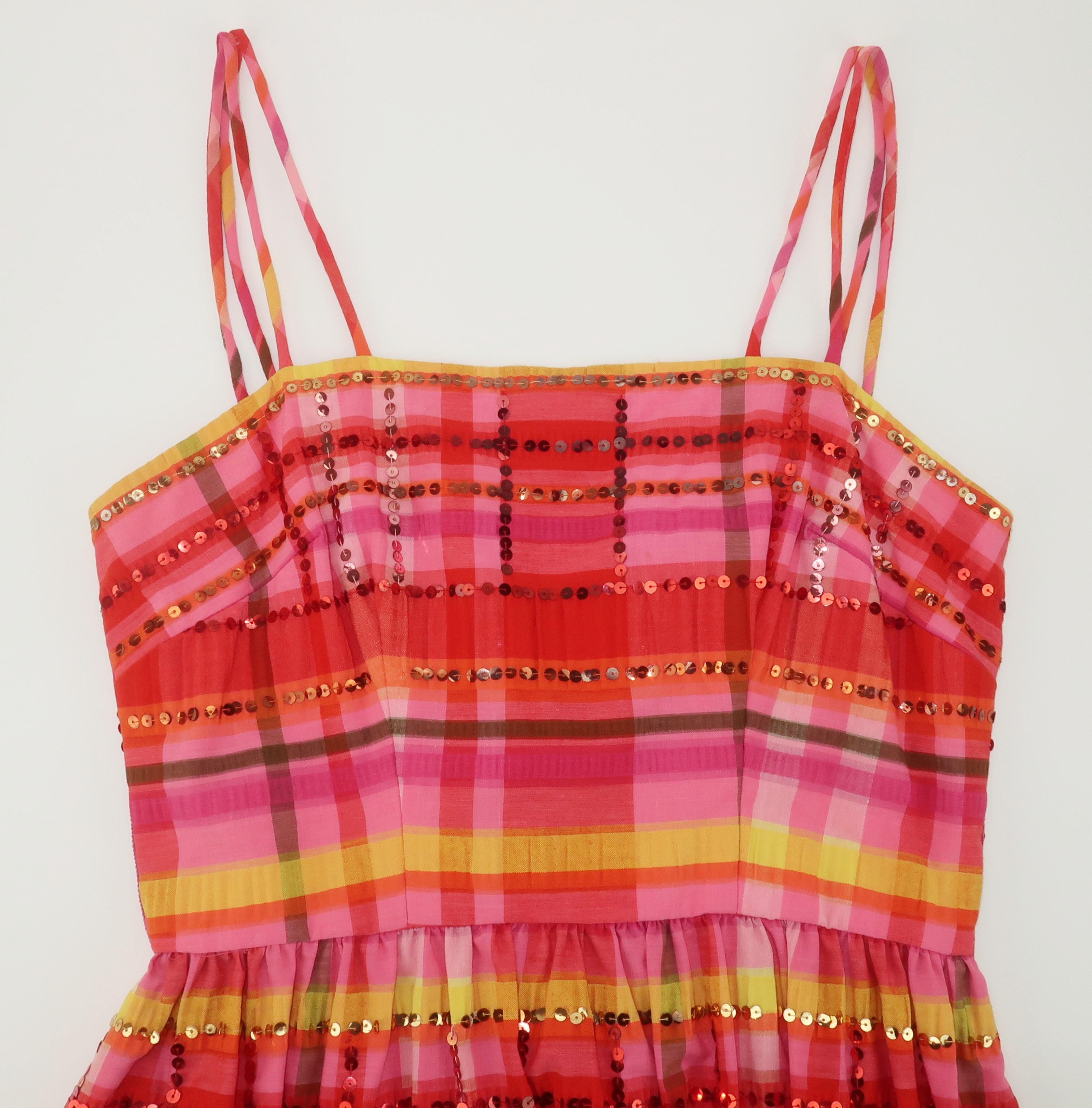 Gino Charles by Malcolm Starr Madras Seersucker Sequin Dress, 1960's 3