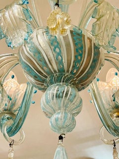 Gino Donna chandelier in Murano glass blue with "zanfirico" circa 1950