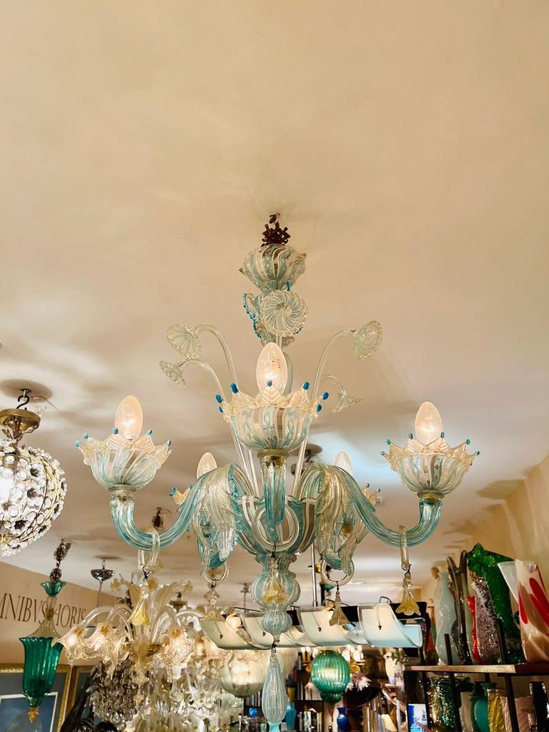 Mid-Century Modern Gino Donna chandelier in Murano glass blue with 