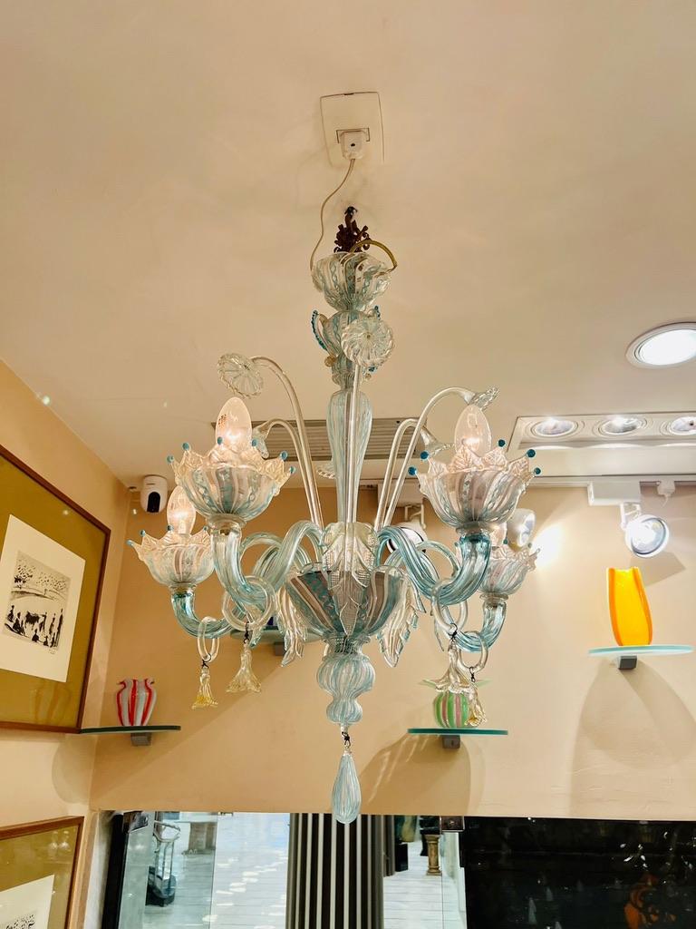 Italian Gino Donna chandelier in Murano glass blue with 