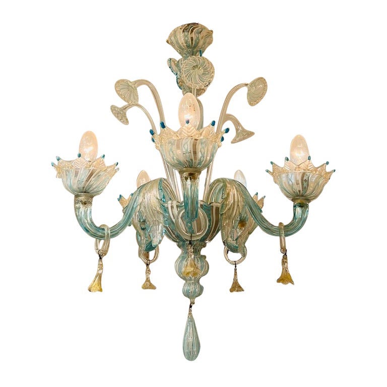 Lampadario Gino Donna in vetro di Murano blu con "zanfirico" circa 1950 in vendita