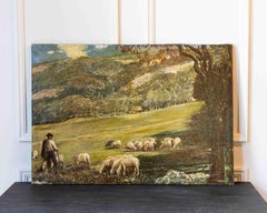 Gino Federici, Shepherd with Flock, Oil on Canvas, Signed, 20th Century