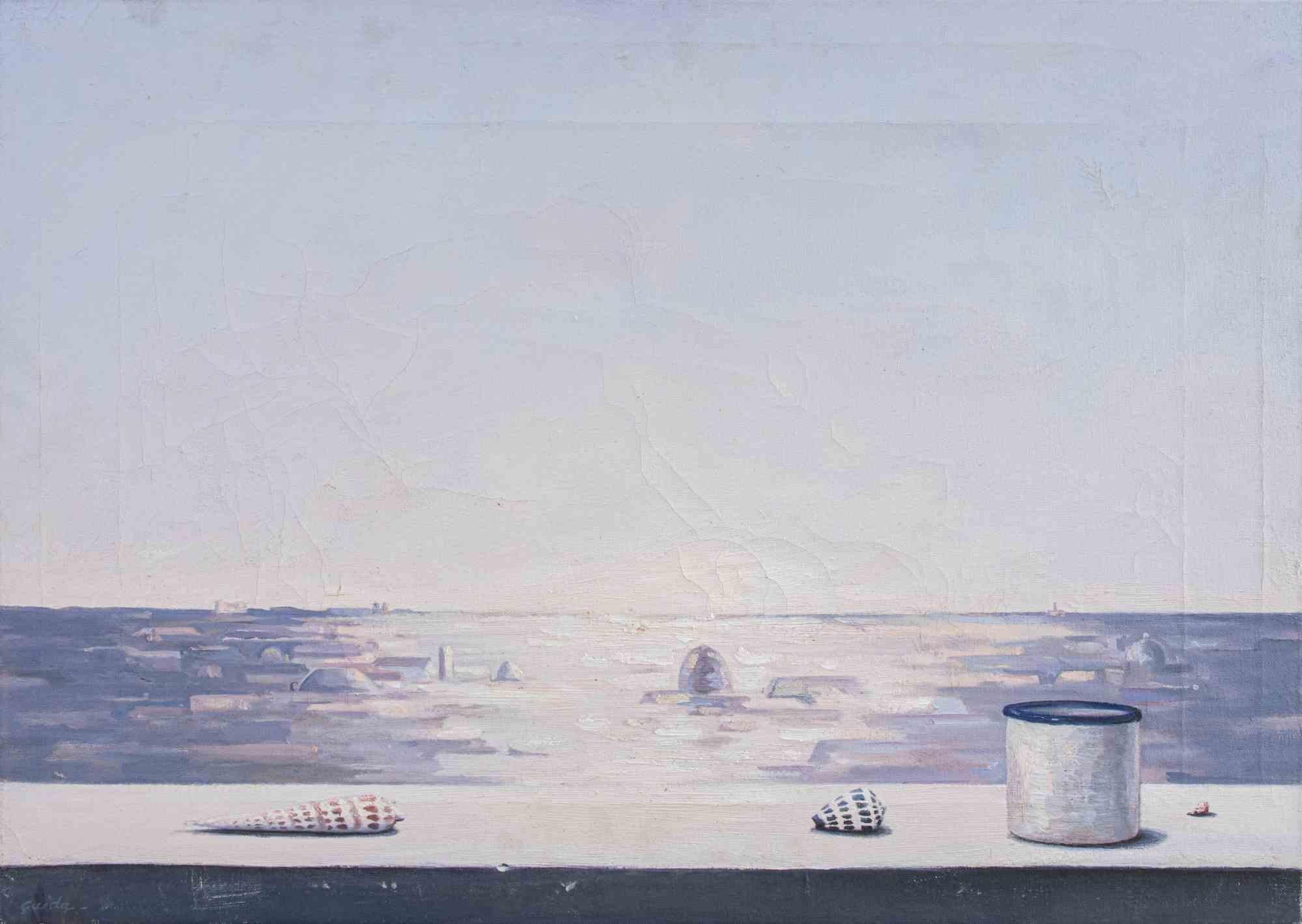 Oil on plywood realized by Gino Guida in 1980s.

Hand signed lower right. Hand signed and titled on rear.

Good condition, with some craquelure.