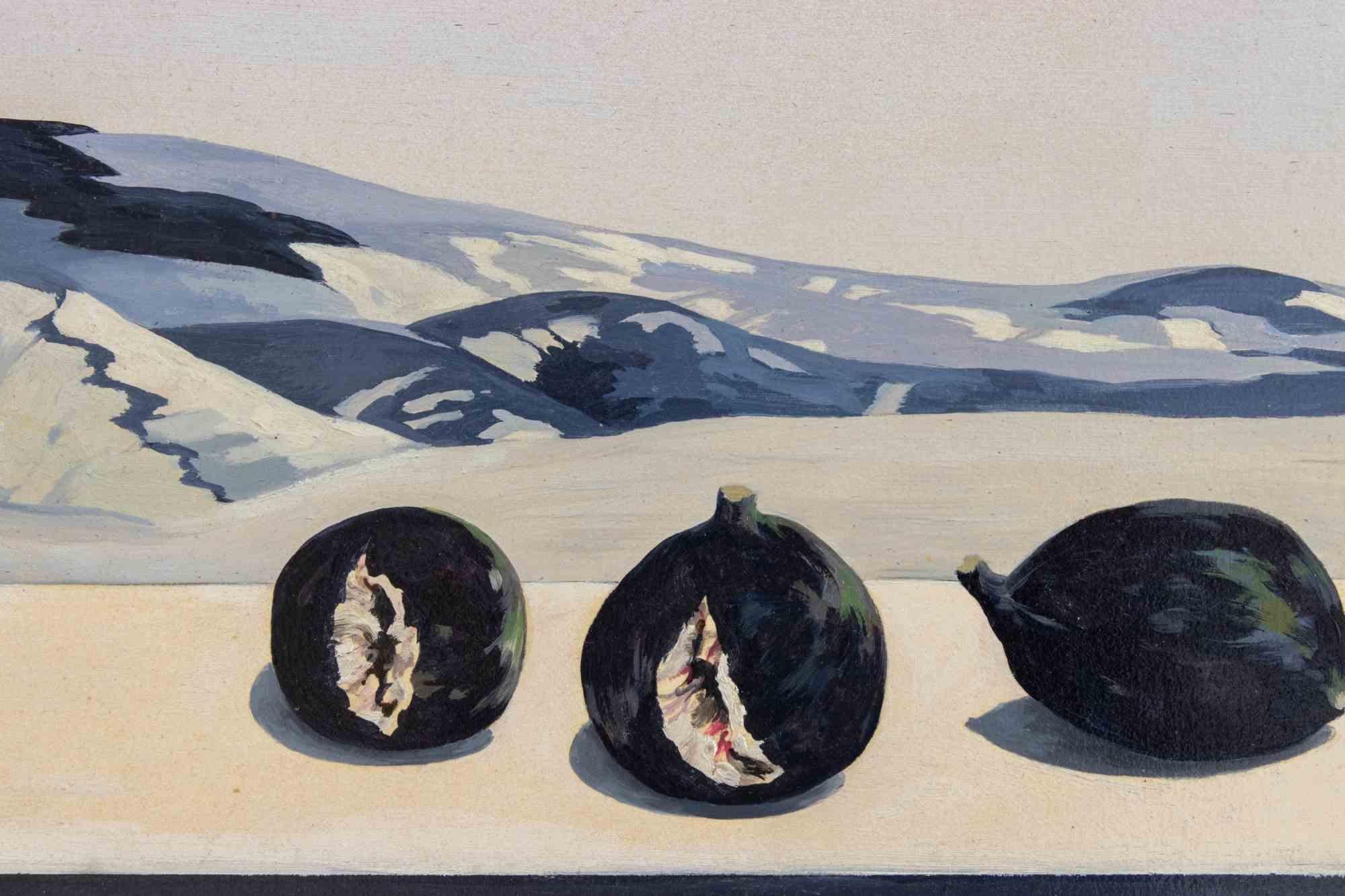 Higos, conchas y colinas - Pintura de Gino Guida - Años 80 en venta 1