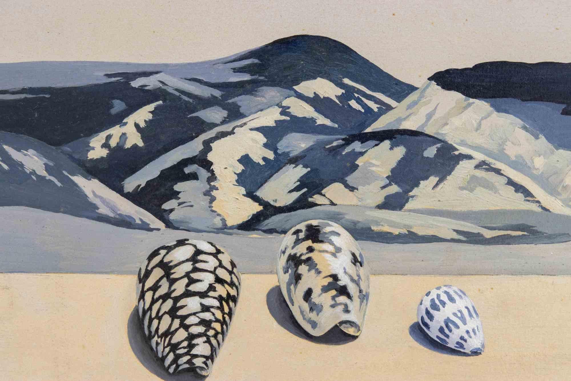 Higos, conchas y colinas - Pintura de Gino Guida - Años 80 en venta 2