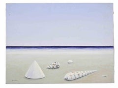 On the Shoreline, Contemporary Oil on Canvas, Signed, 1980s, 30x40 cm