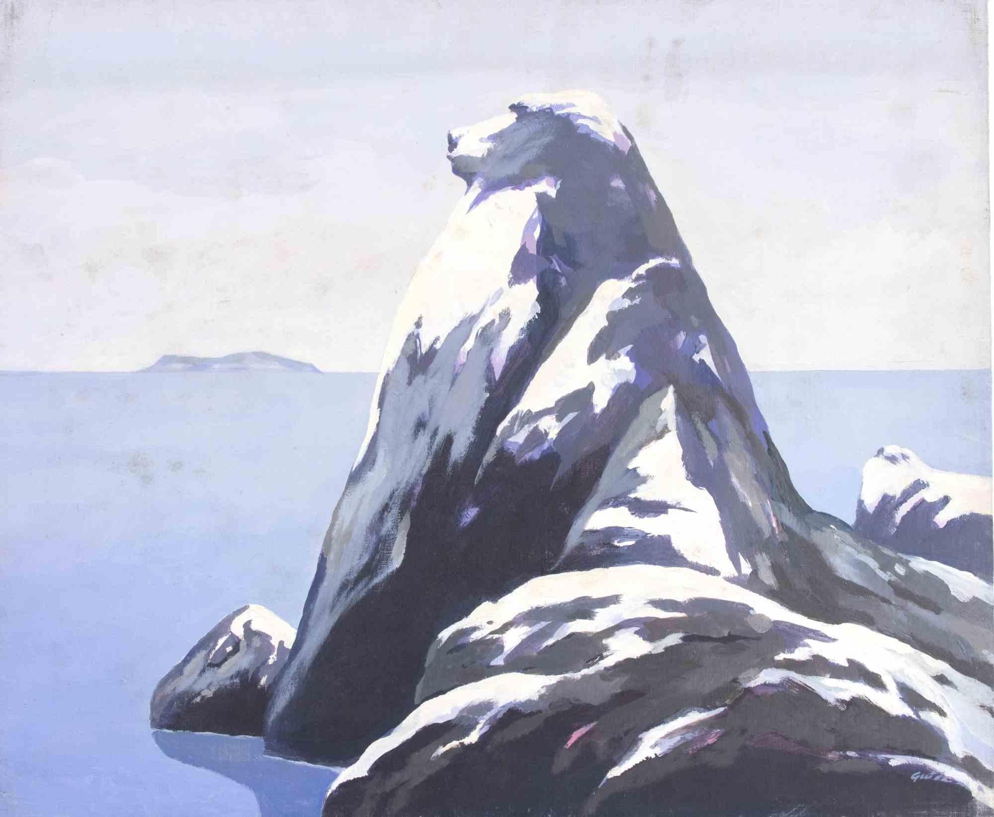 The Baboon (The Rock of Capo d'Orlando) - Paint by Gino Guida - 1980s For Sale 2