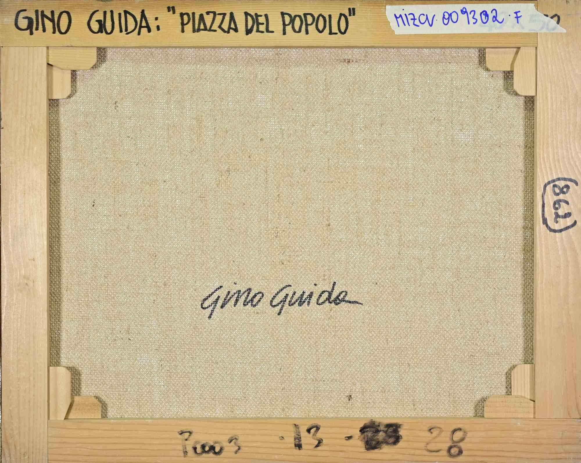 View of Piazza del Popolo (Rome) - Paint by Gino Guida - 1980s For Sale 1