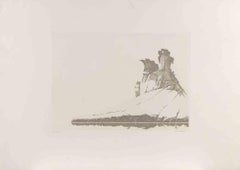 Paysage rocheux - Gravure de Gino Guida - années 1980