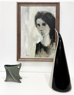 Gino Hollander 1974 Abstraktes weibliches Porträtgemälde, Vintage