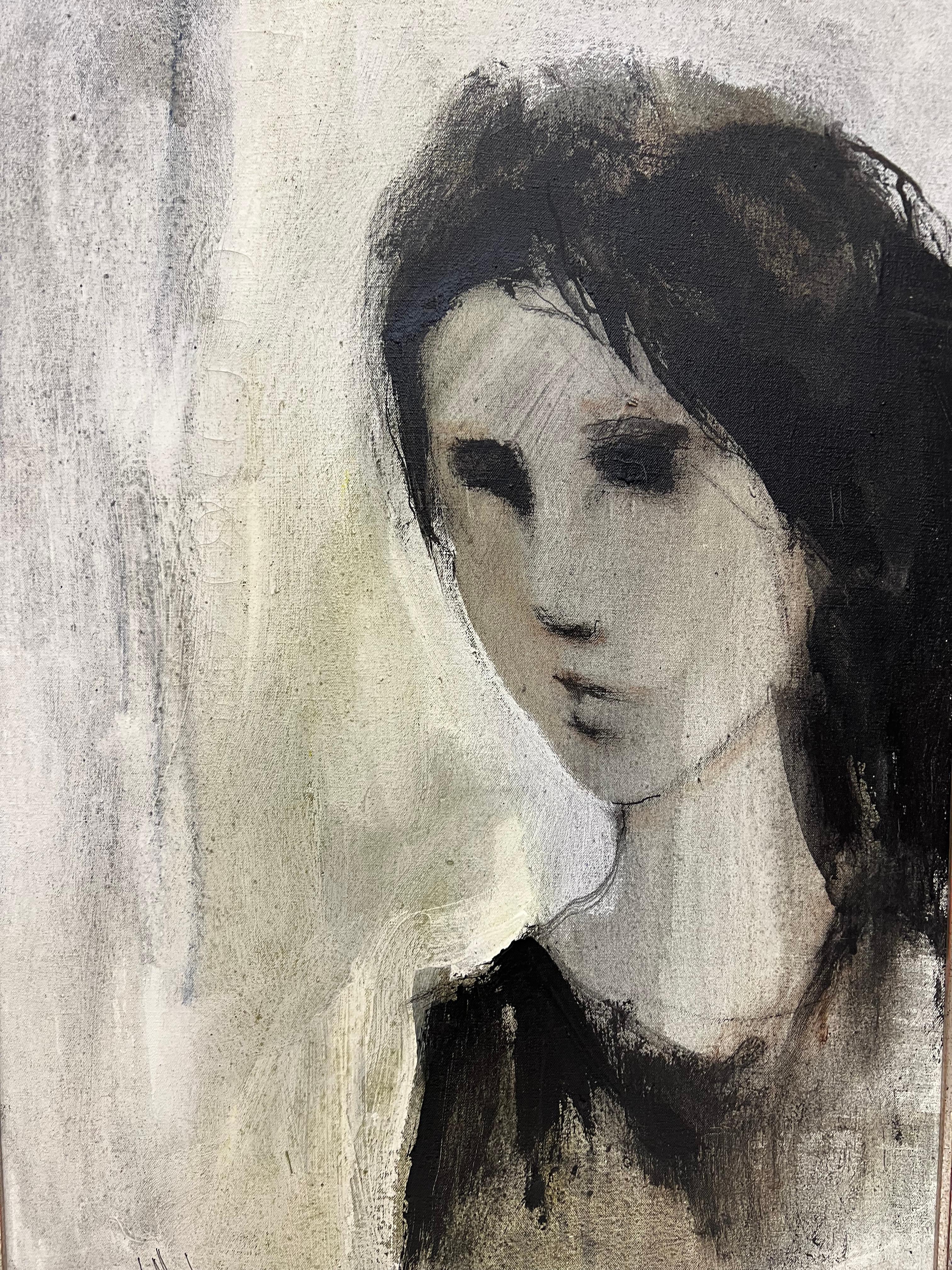 Moderno Gino Hollander 1974 Quadro astratto d'epoca con ritratto femminile in vendita
