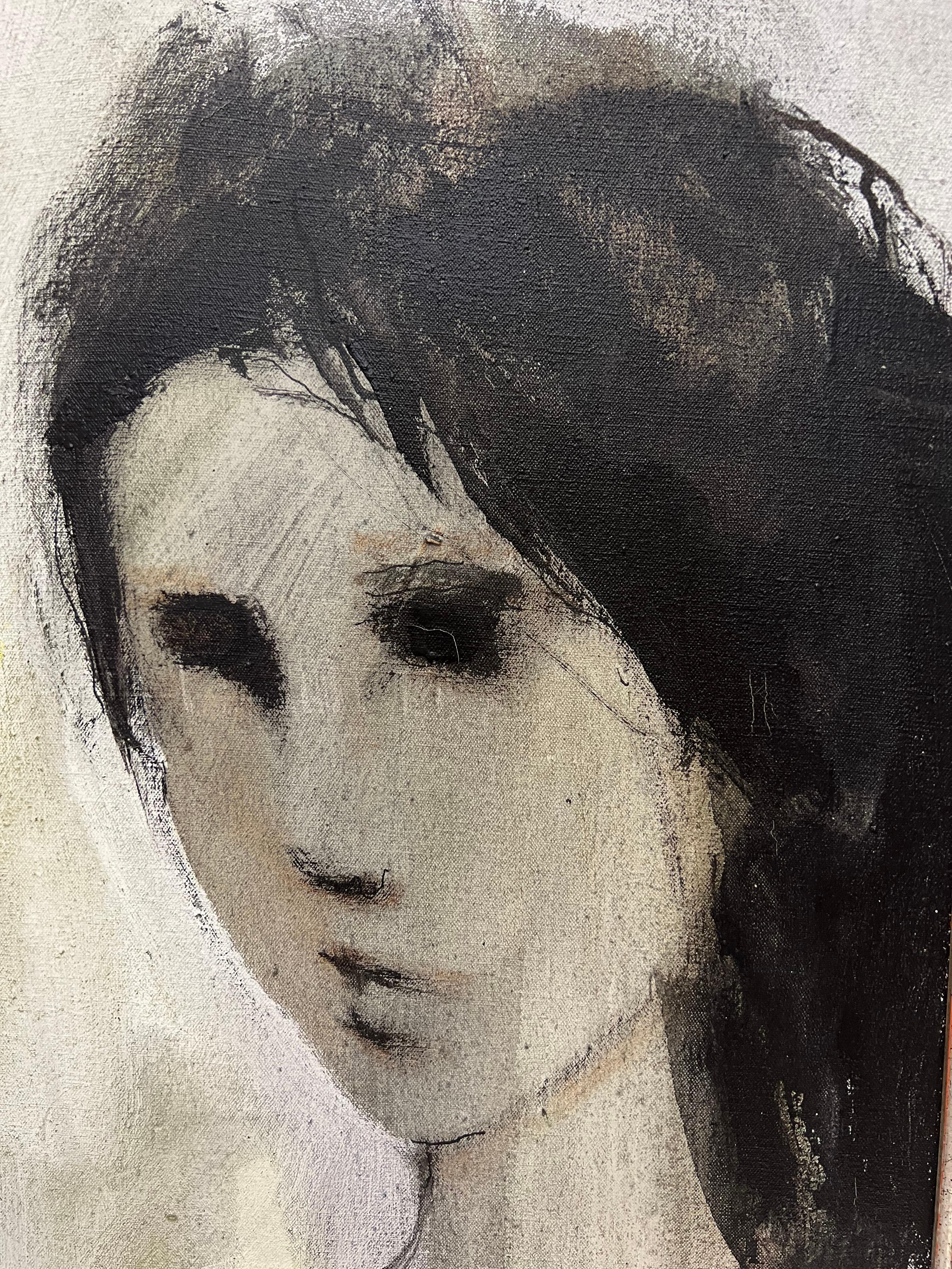Americano Gino Hollander 1974 Quadro astratto d'epoca con ritratto femminile in vendita