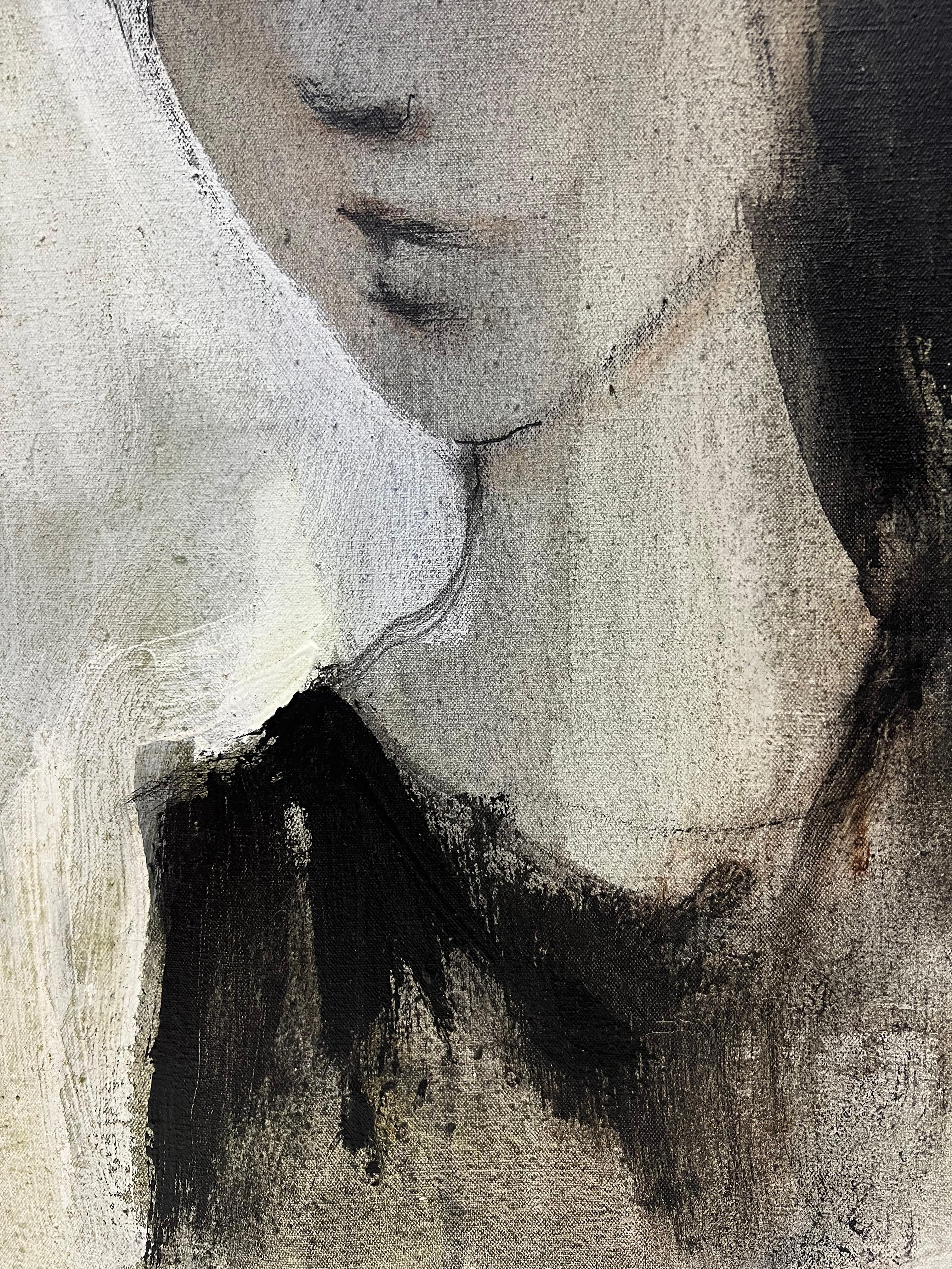 Dipinto a mano Gino Hollander 1974 Quadro astratto d'epoca con ritratto femminile in vendita