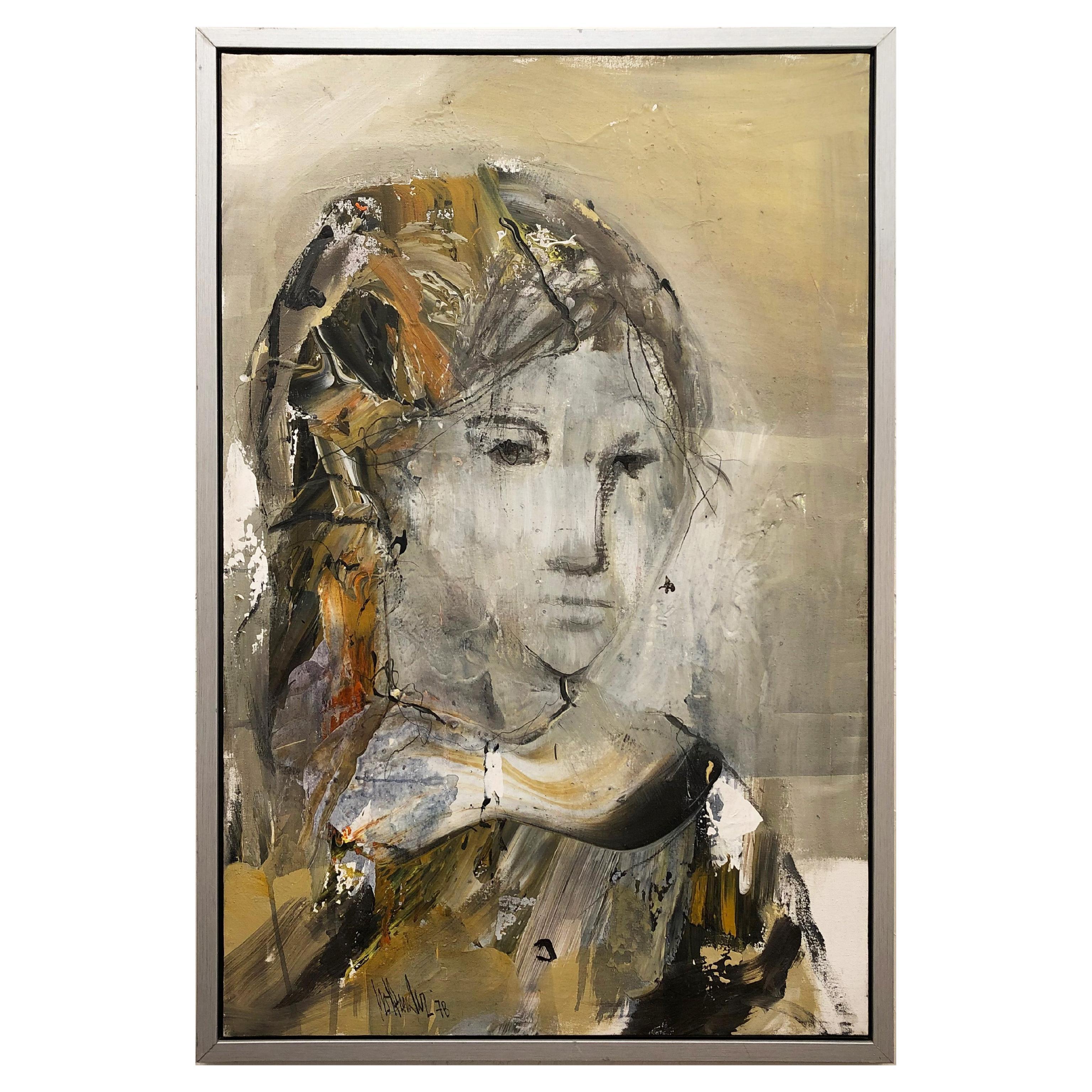 Gino Hollander Female Figure Abstract Expressionist Painting, 1978