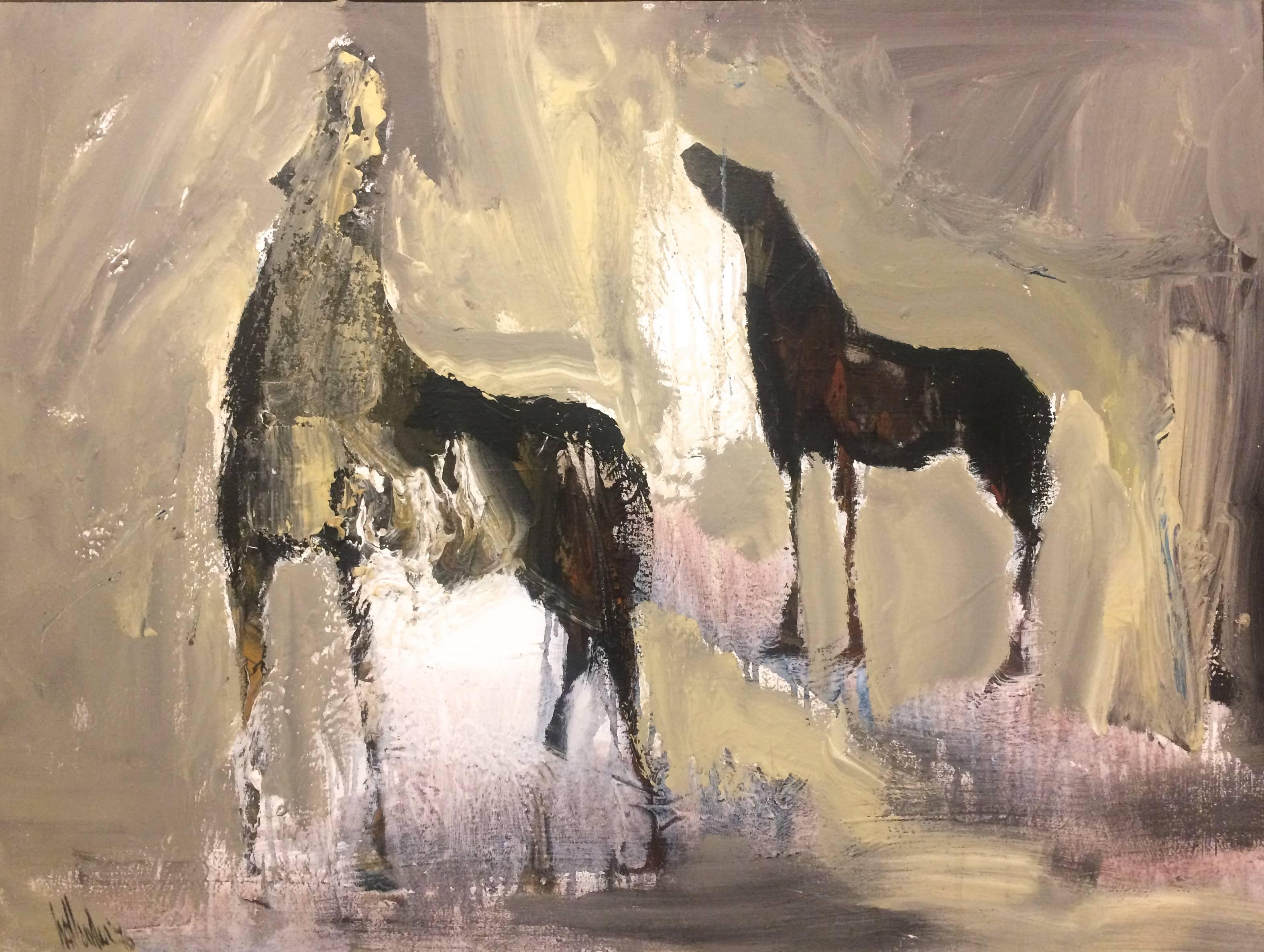 Gino Hollander Animal Painting - Horses Abstract Expressionist