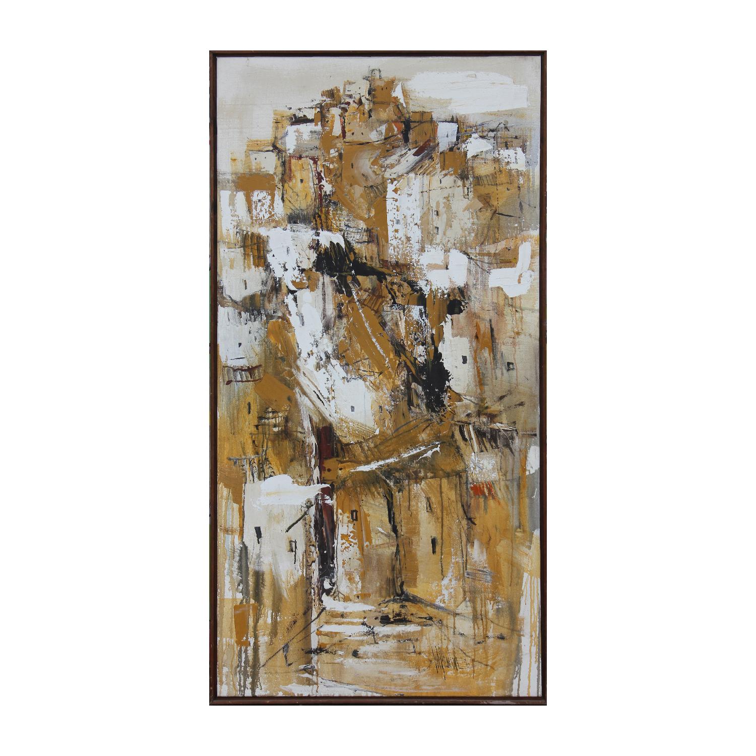 Gino Hollander Figurative Painting - Large Gestural Yellow Toned Abstract Expressionist Painting