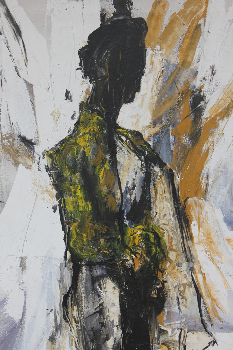 Gino Hollander - Large Yellow and Grey Gestural Tonal Abstract ...