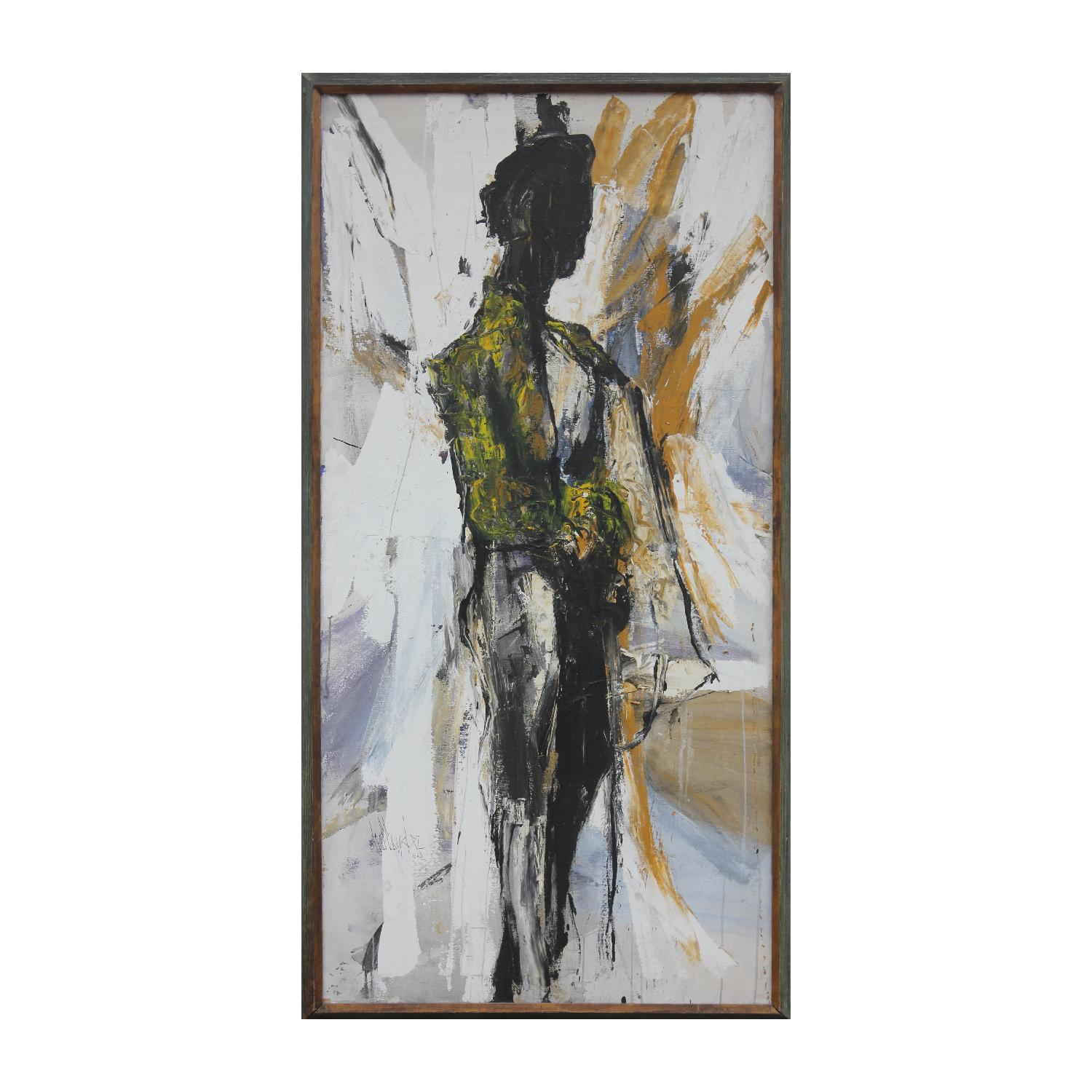 Gino Hollander Figurative Painting - Large Yellow and Grey Gestural Tonal Abstract Expressionist Portrait