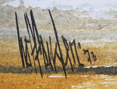 Long Horizontal Yellow, Black, and White Abstract Expressionist Painting