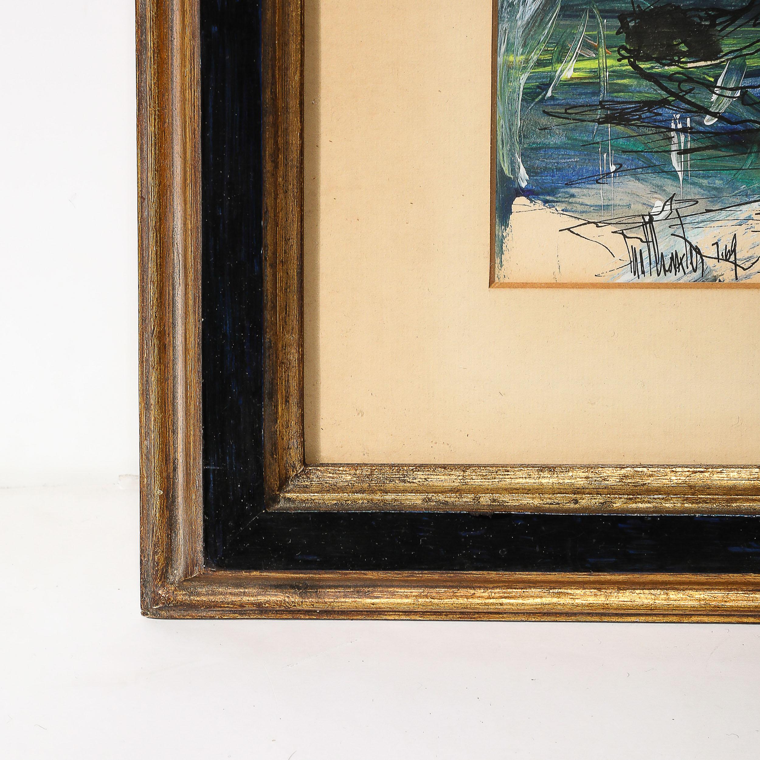 Abstraktes Gemälde eines Segelbootes aus Tinte und Acryl von Gino Hollander aus der Mitte des Jahrhunderts im Angebot 9