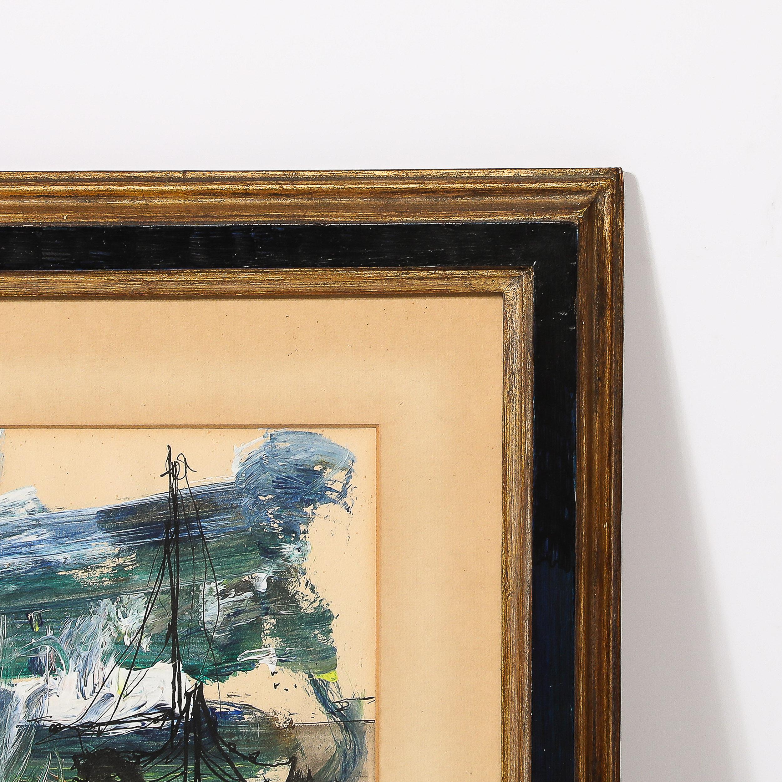 Abstraktes Gemälde eines Segelbootes aus Tinte und Acryl von Gino Hollander aus der Mitte des Jahrhunderts im Angebot 3