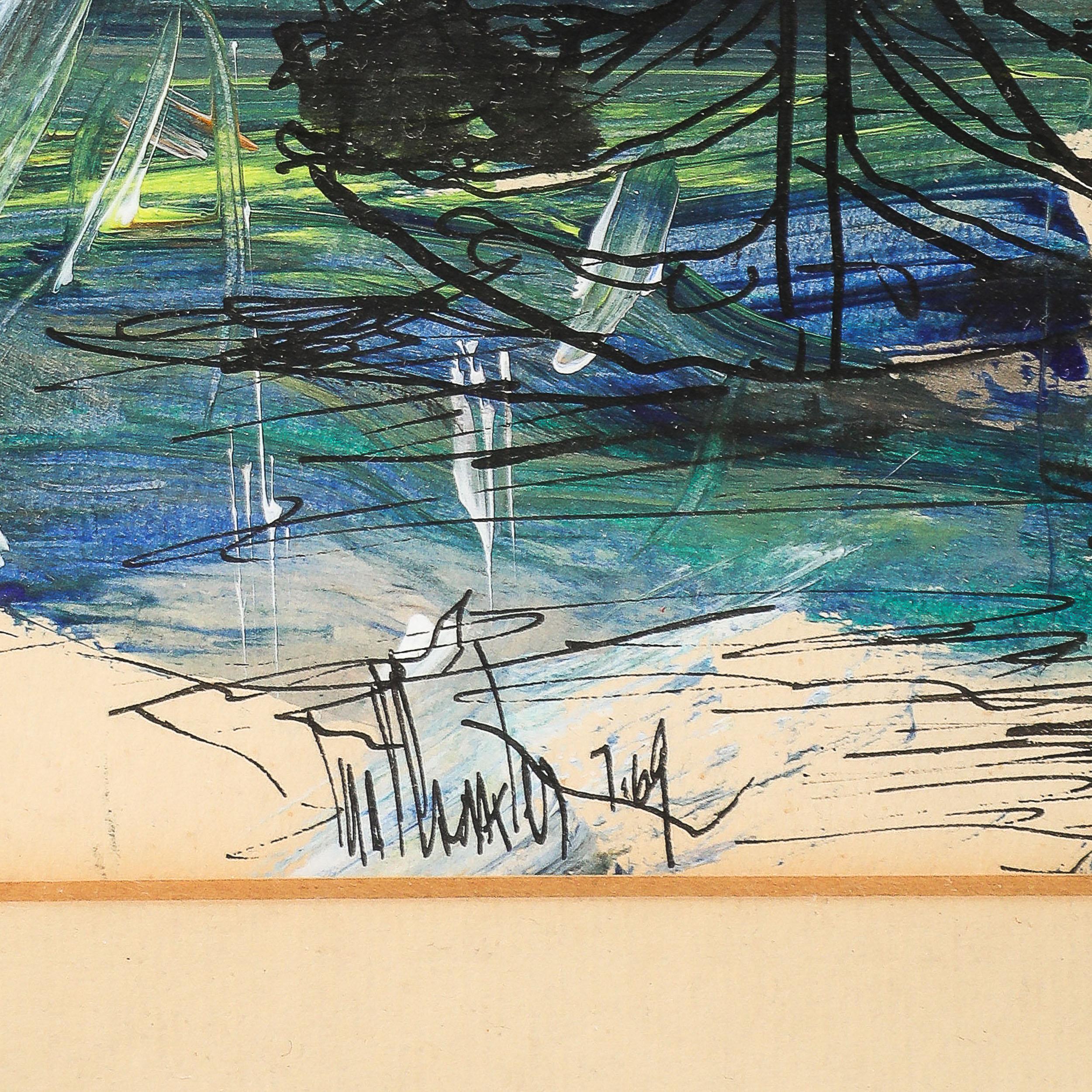 Abstraktes Gemälde eines Segelbootes aus Tinte und Acryl von Gino Hollander aus der Mitte des Jahrhunderts im Angebot 7