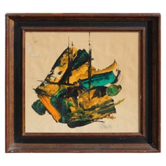 Yellow and Turquoise Gestural Abstract Expressionist Painting 