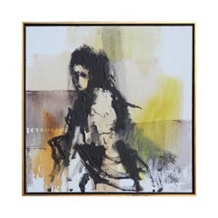 Yellow, White and Black Abstract Expressionist Figurative Portrait Painting
