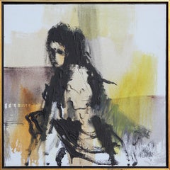 Yellow, White and Black Abstract Expressionist Figurative Portrait Painting
