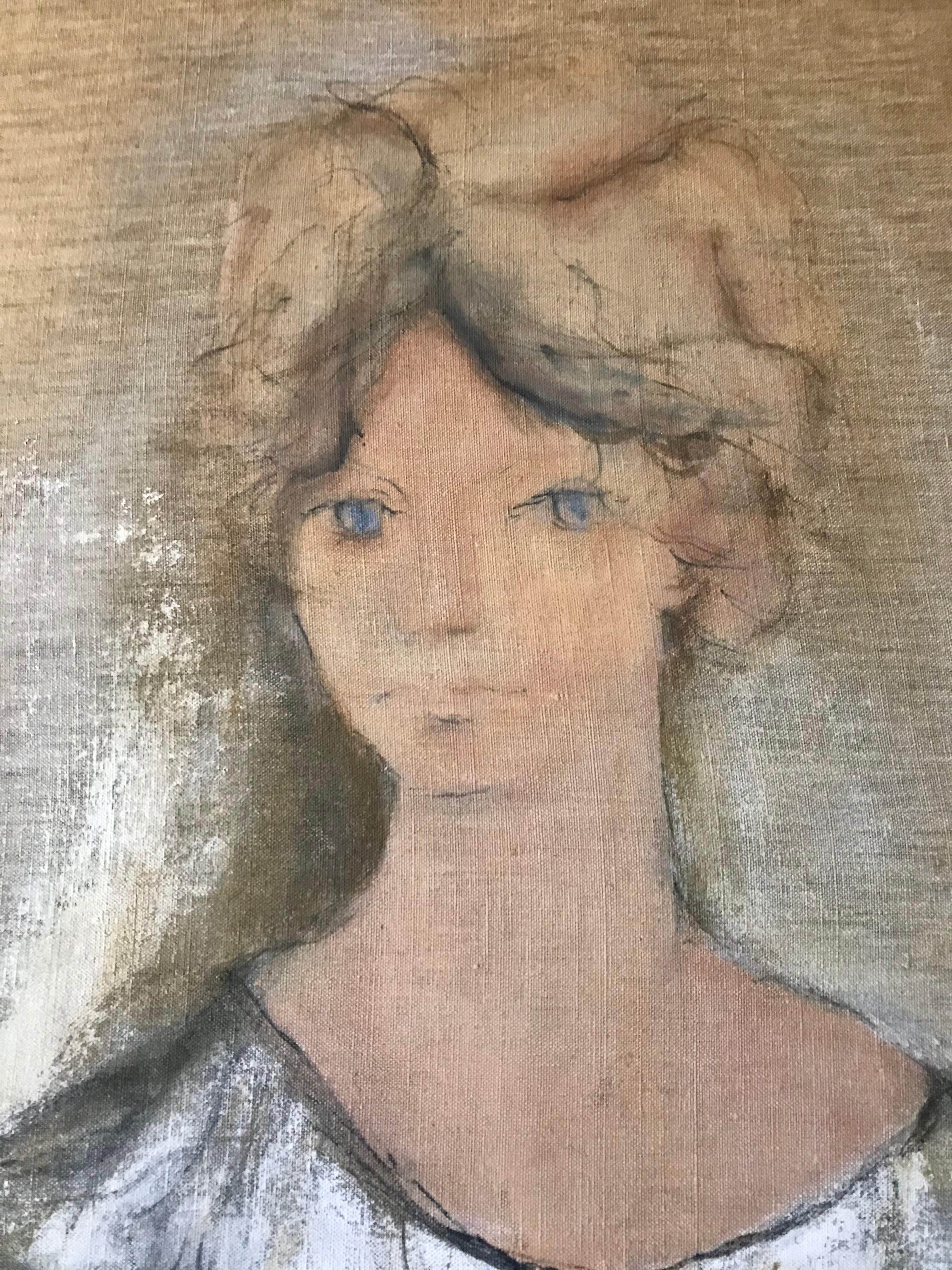 Mid-Century Modern Portrait of Norma Jean Fink, Oil on Linen Signed Gino Hollander