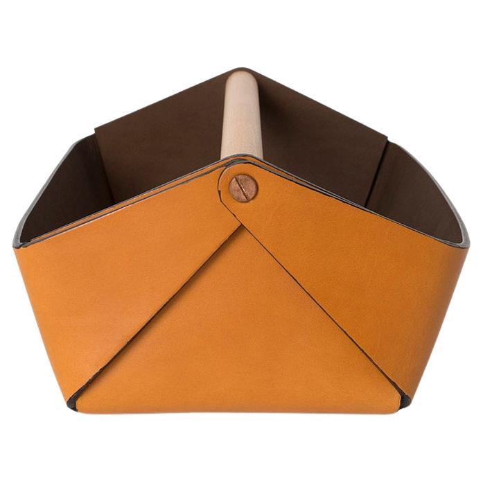 "Gino" Leather Basket With Handle Designed by Cristian Loddo for Oscar Maschera