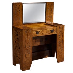 Gino Maggioni for Atelier di Varedo 1920s Vanity Table in Carved Oak
