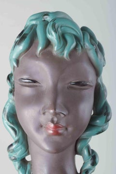 Gino Manca. Ceramic bust of a woman with turquoise hair. Mid-20th C.