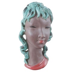 Gino Manca. Ceramic bust of a woman with turquoise hair. Mid-20th C.