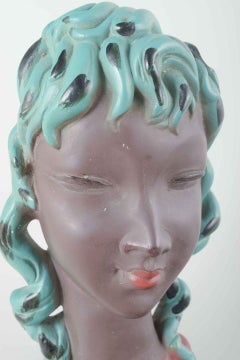 Gino Manca. Stylized female head with turquoise hair. Mid-20th Century