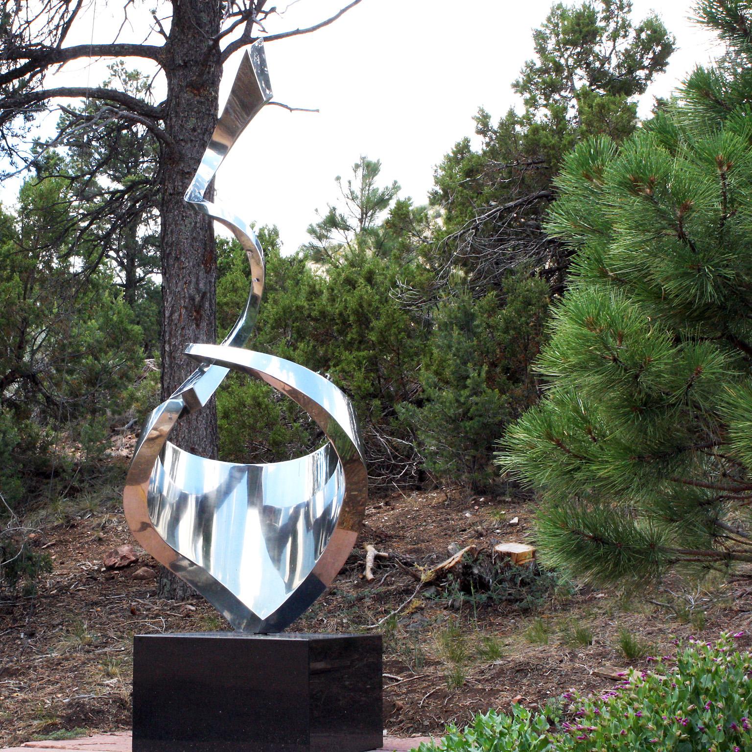 "Aja" Abstract Sculpture in Stainless Steel Metal by Gino Miles