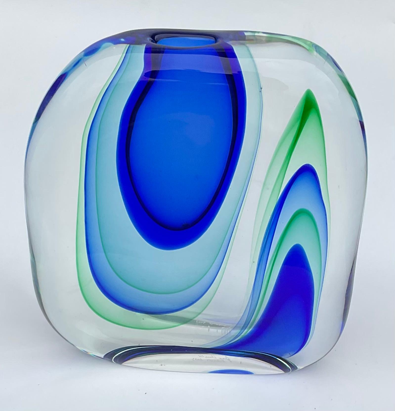 Mid-Century Modern Gino Onesto AMAZING Sommerso Sasso Murano art glass vase in blue and green 
